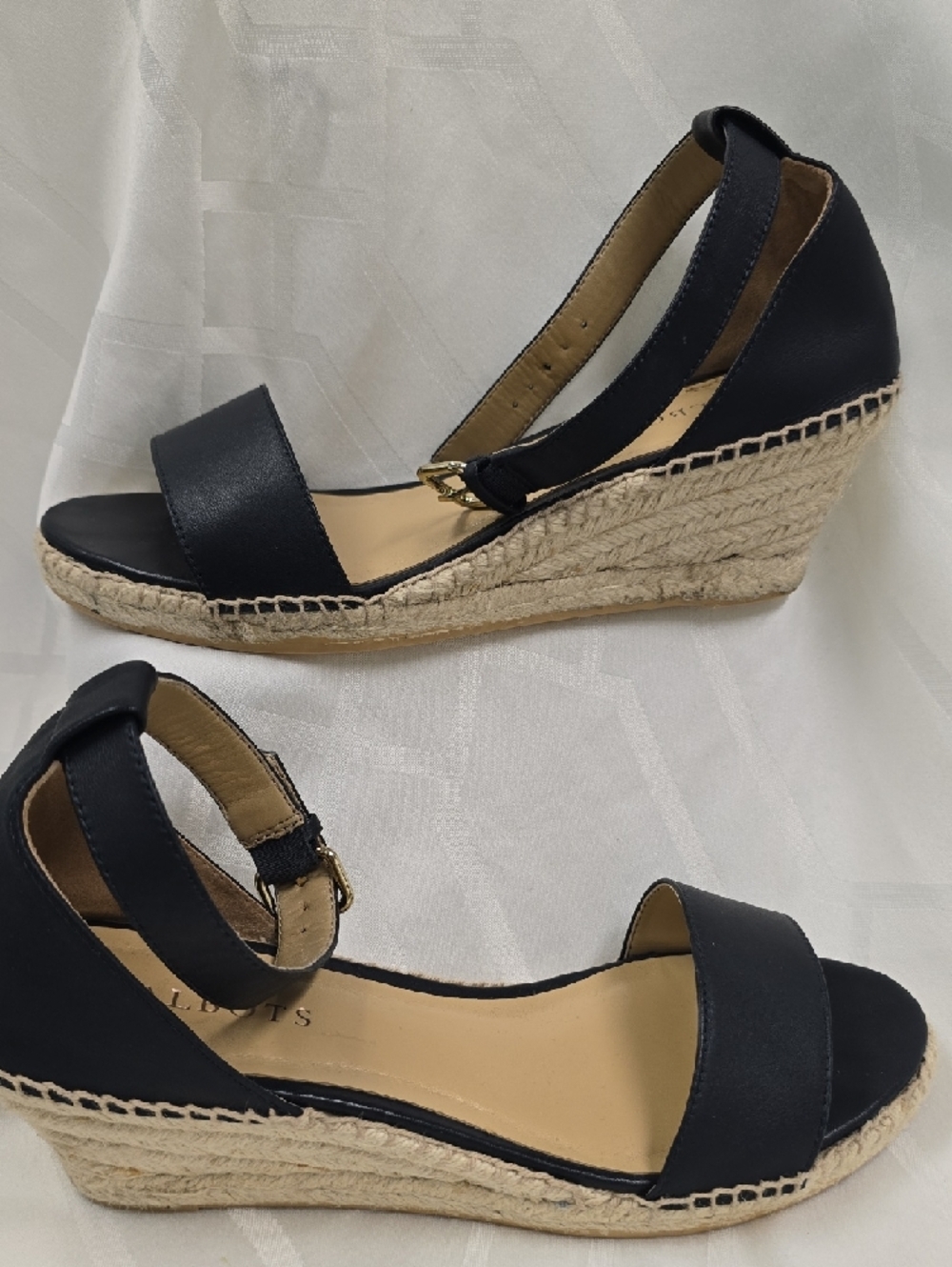 Talbots Indigo Navy Leather Espadrille Wedge Sandals with Ankle Strap - Picture 3 of 12